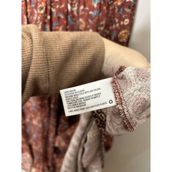 Knox Rose Women Dress Red Brown Floral A-Line Bohemian Ruffle Maxi Size Large - Picture 4 of 7